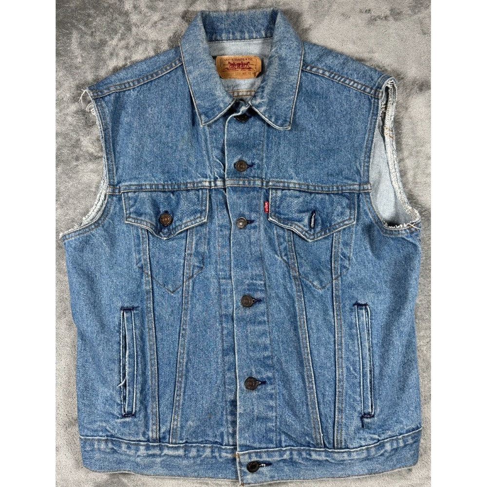 VTG Levis 70506 0216 Custom Harley Davidson Denim Vest Blue Size 42R USA Made